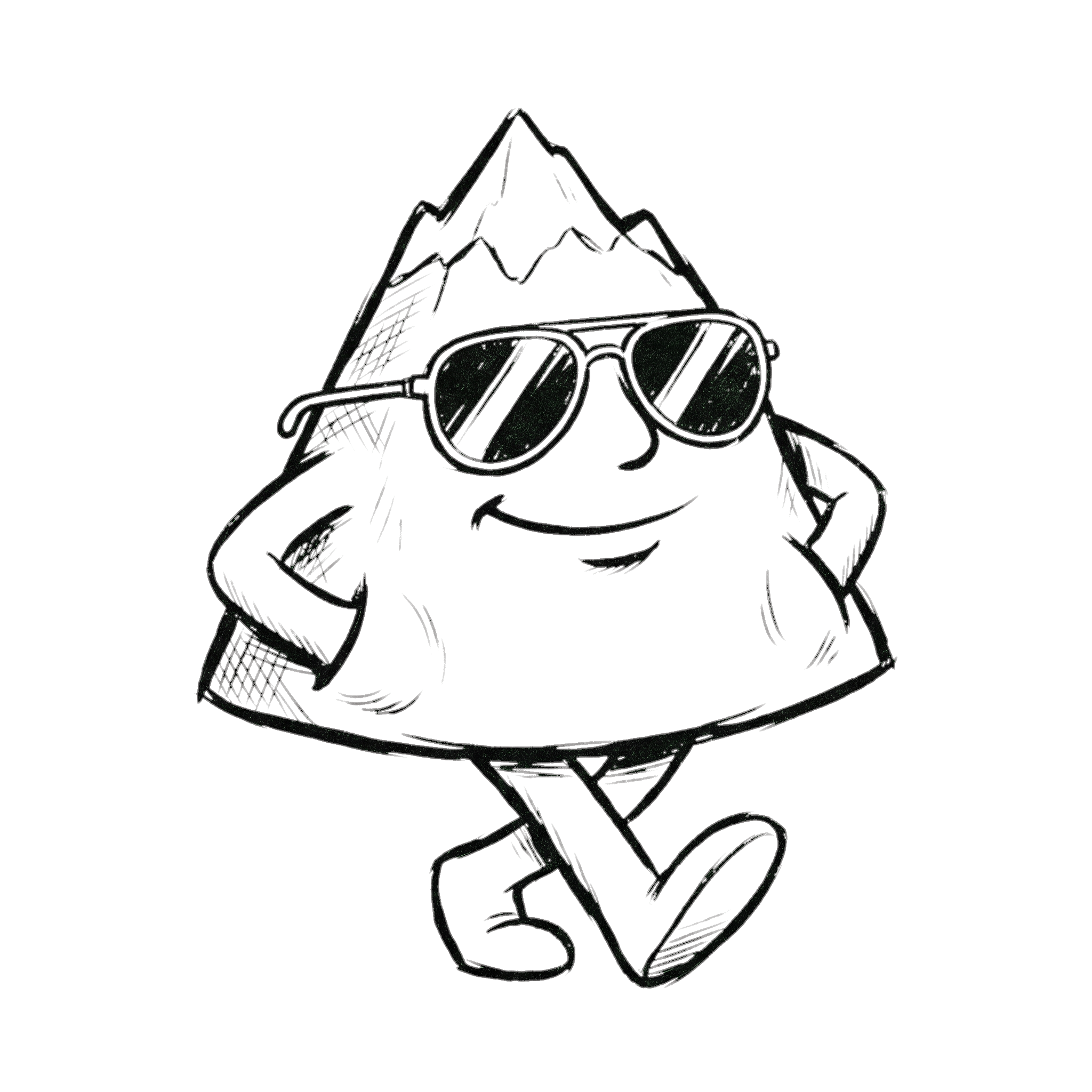 Empathy Suit mascot - a cool mountain character with sunglasses